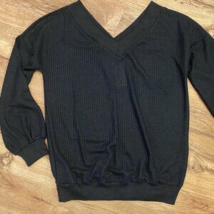 Tobrief Women's Womens Black Waffle Knit Sweater Shirt Top
